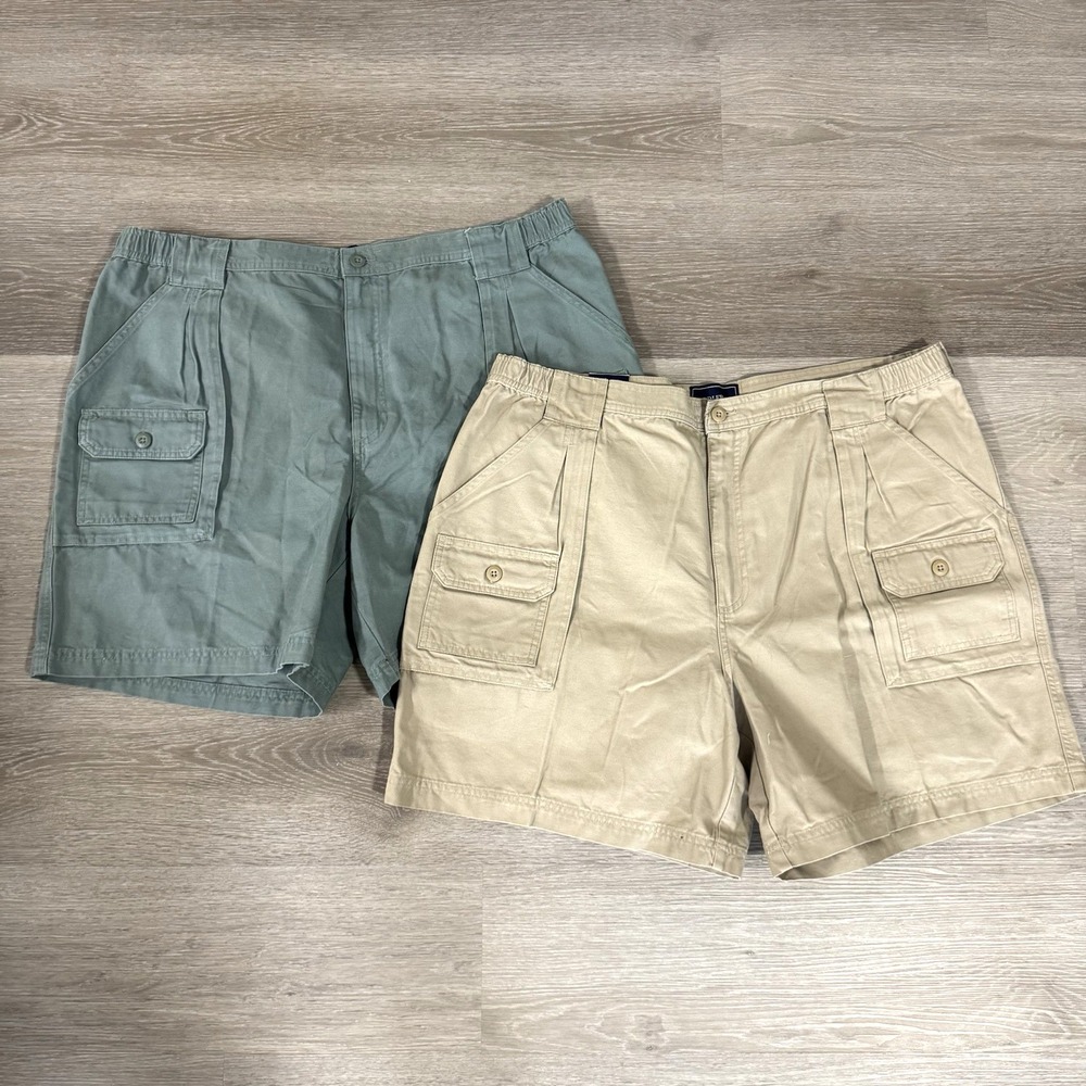 Lot of 2 NWT Saddlebred Green Tan Twill 7" Cargo Shorts‎ Men's Size 42